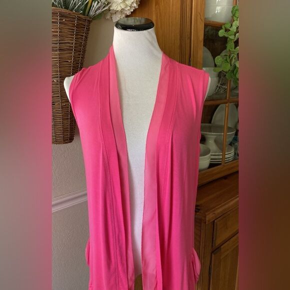 Logo By Lori Goldstein Barbie Pink Long Line Open Cardigan Women’s Medium - Picture 5 of 10